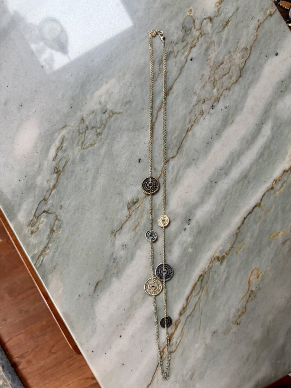 Long Mixed Metal Disc Station Necklace Boho